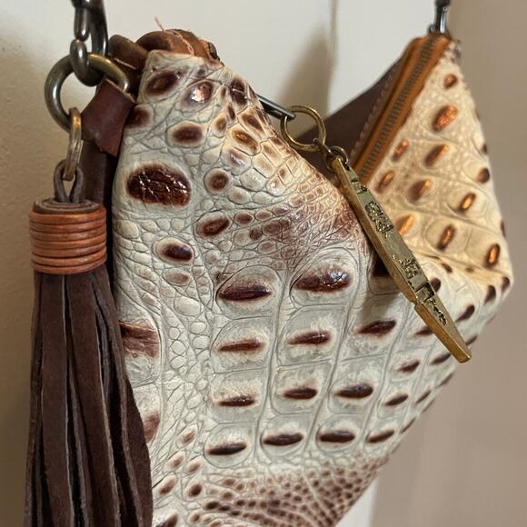 Canoe Leather Reversible Crossbody Bag | Tassel, Croc Print, Chain Strap NWOT - Picture 9 of 11